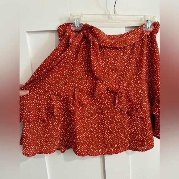Altar’d State Size Large Orange Polka Dot faux wrap skirt with ruffles, EUC - Picture 3 of 13